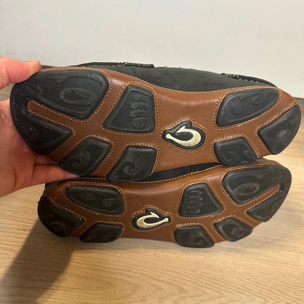 Olukai Moloa Shoes Men's 8 Black Leather 7225SK